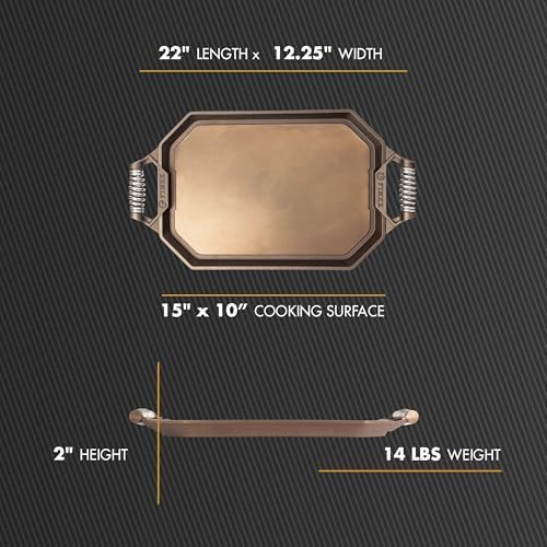 FINEX 22" Cast Iron Double Burner Griddle, Griddle Plate, Even Heat Distribution, Non-Stick Cooking, Cast Iron Double Griddle Pan for Stove Top & More