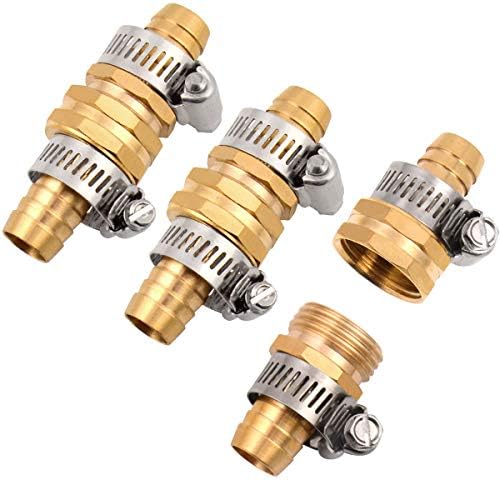 3Sets Solid Brass Thicken 5/8" Garden Heavy Duty Hose Mender Repair End Replacement Male Female Connector with Stainless Clamp
