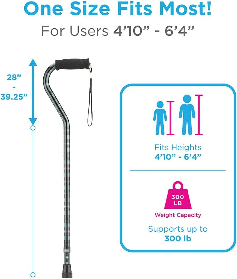 NOVA Designer Walking Cane with Offset Handle, Lightweight Adjustable Walking Stick with Carrying Strap, “Maui Flowers” Design