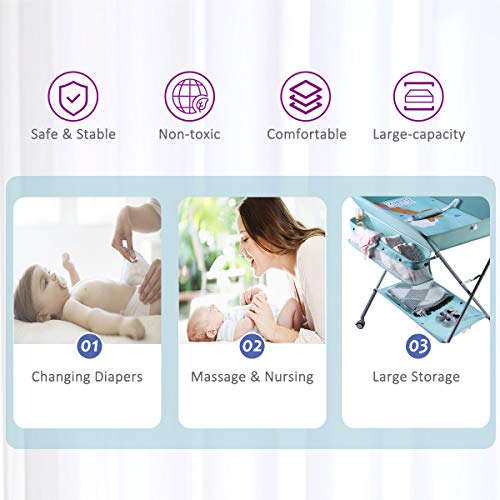 Baby Changing Table Portable Folding Diaper Changing Station with Wheels