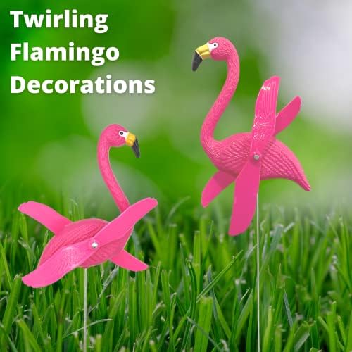 4E's Novelty 12 Pieces Twirling Wings Pink Flamingo Yard Decorations Small - Flamingo Yard Ornament with Metal Stakes for Outdoor Lawn Decor Garden