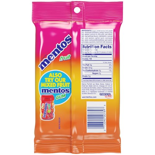Mentos Fruit Chewy Mint Candy Roll, Mixed Fruit Flavors, Valentine's Day Candy for Parties & Favors, 14 Pieces Per Roll (Pack of 6) | Individually Wrapped Candy for Kids & Adults, Bulk Candy, Great for Parties, Birthdays, Holidays