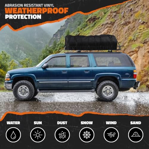 Mockins 90"x50"x5" XXL Heavy Duty Roof Rack Cargo Carrier w/ 250 Lbs. Cap | With 50 Cu Ft Waterproof Soft Vinyl Rooftop Cargo Bag | Roof Basket for