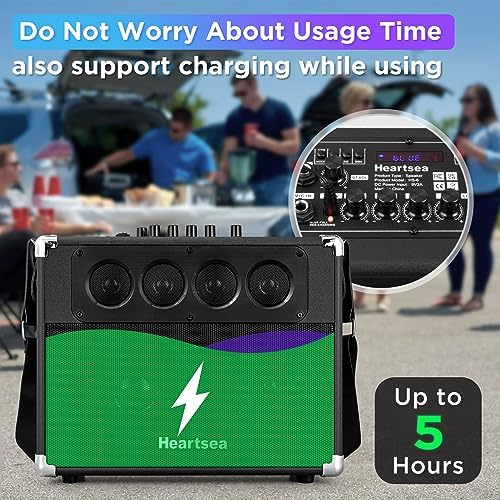 HEARTSEA Portable Karaoke Machine with Wireless Mics, Bluetooth Speaker | 3-Way Sound, TWS Stereo Pairing, Guitar Input, USB/AUX
