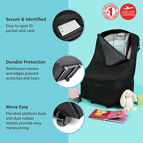 J.L. Childress Spinner Wheelie Padded Car Seat Bag- Travel Bag for Airplane, Fits Most Baby & Infant Car Seats, Boosters, & Carriers, Airport Accessories for Gate Check or Baggage Check- Deluxe, Black