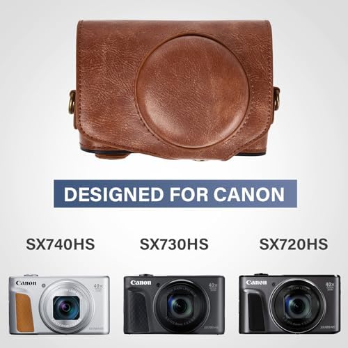kinokoo Case for Canon PowerShot SX720 HS/SX730 HS/SX740 HS Digital Camera - PU Leather SX740 HS Protective Case Easy Carrying Bag with Adjustable Shoulder Strap - Brown