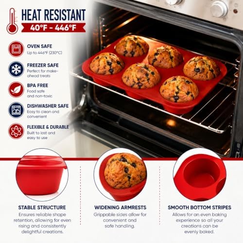 Silicone Texas Muffin Pan 6-Cups, Jumbo Muffin Pan Set of 2, BPA-Free Non-Stick Cupcake Maker, 10.75L x 7.5W for Baking