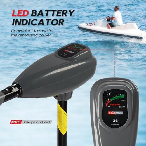 PEXMOR 8 Speed Electric Trolling Motor, Electric Outboard Boat Motor w/Adjustable Handle & LED Indicator, Transom Mounted for Saltwater, Kayak