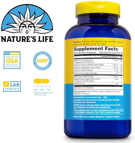 Nature's Life Cal Mag Zinc Complex - Calcium (1000 mg), Magnesium (500 mg), Zinc (15 mg), & D3 Supplement, Trace Mineral Support for Bones & Teeth