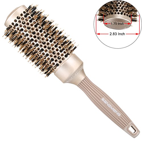 BANGMENG Round Brush with Boar Bristles, 1 inch Barrel, Nano Thermal Ceramic Ionic Tech for Straightening and Blow Drying, Gold