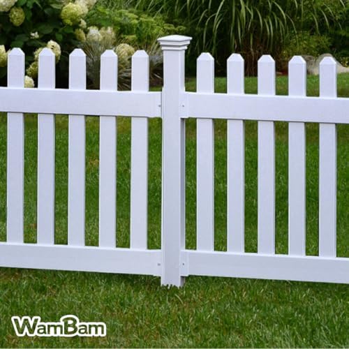 WamBam Newport Picket Fence, White Vinyl DIY No Dig Kit | 3ftH x 6ftW, 1 Panel + 1 Post, ZP19002