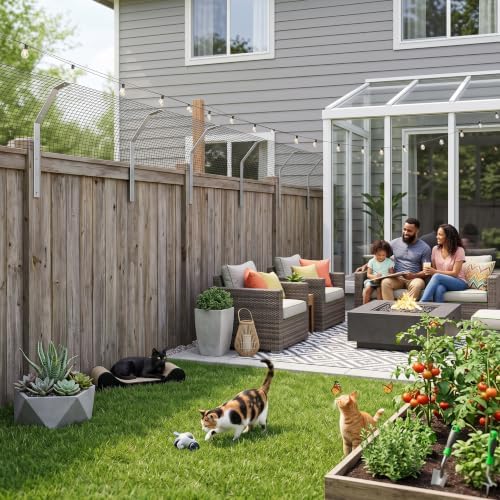 Rosvola Cat Fence Barrier, 33FT Cat-Proof Fence Topper System, Fence Conversion System for Cats, Cat Fence Extension & Conversion Kit for Yard Garden