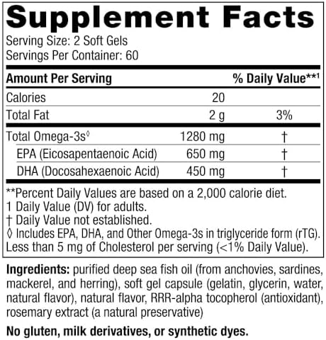 Nordic Naturals Ultimate Omega, 1280mg Omega-3 Fish Oil, Lemon - 60 Count | High-potency Omega-3 Fish Oil with EPA & DHA supports brain & heart health. Non-GMO, burpless formula. 30 servings.