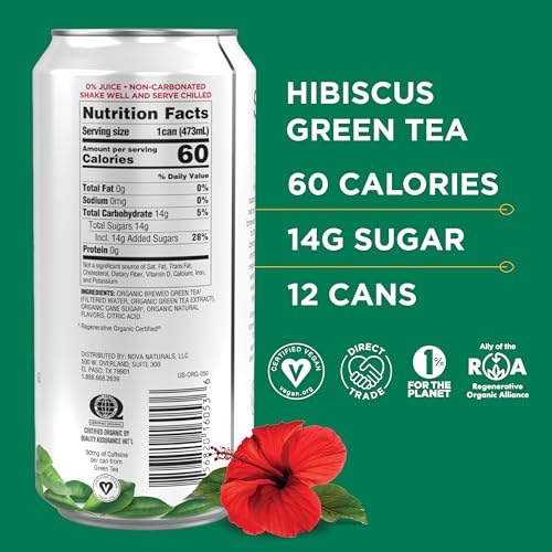 Steaz - Organic Green Tea - Peach (12 Pack) - 30mg Natural Caffeine, 70 Calories,Cane Sugar - Sweetened Iced Tea - Regenerative Organic Certified®️ - Vegan, Direct Trade - 12 Cans, 16 fl oz