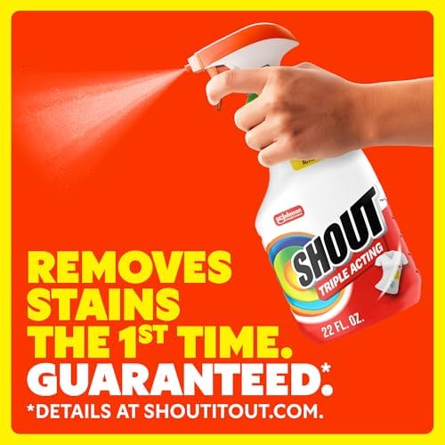 Shout Active Enzyme Laundry Stain Remover Spray, Triple-Acting Formula Clings, Penetrates, and Lifts 100+ Types of Everyday Stains - Prewash Spray 22oz