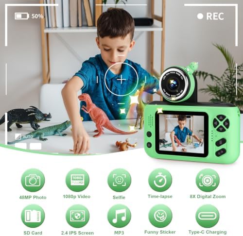 Makolle Camera for Kids, Portable Travel Camera for Childrens Age 3-8, Blue | Flip Up Lens, Drop Proof, With Tripod, Long Battery Life, SD Card Included, Birthday Gifts for Boys and Girls Age 3-12
