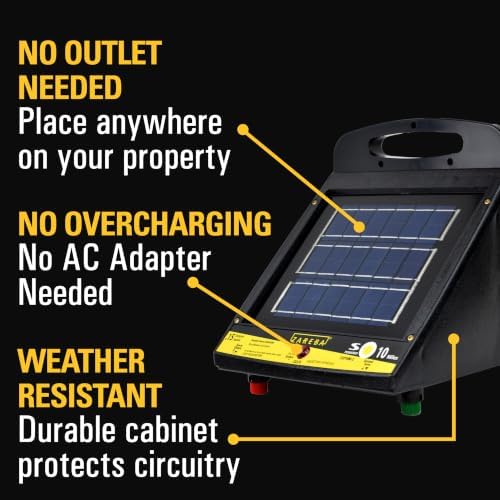 Zareba 10 Mile Solar Powered Low Impedance Electric Fence Charger | Contain Cattle, Horses, Goats, & Livestock, 0.15 Output Joules