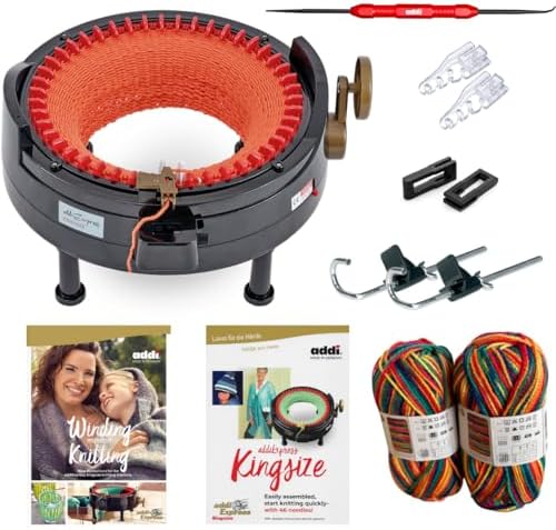 New Improved Version Of addi Express Kingsize Extended Starter Kit With New Improved Mechanical Row Counter. Knitting Machine, 2 Pattern Books, Hook