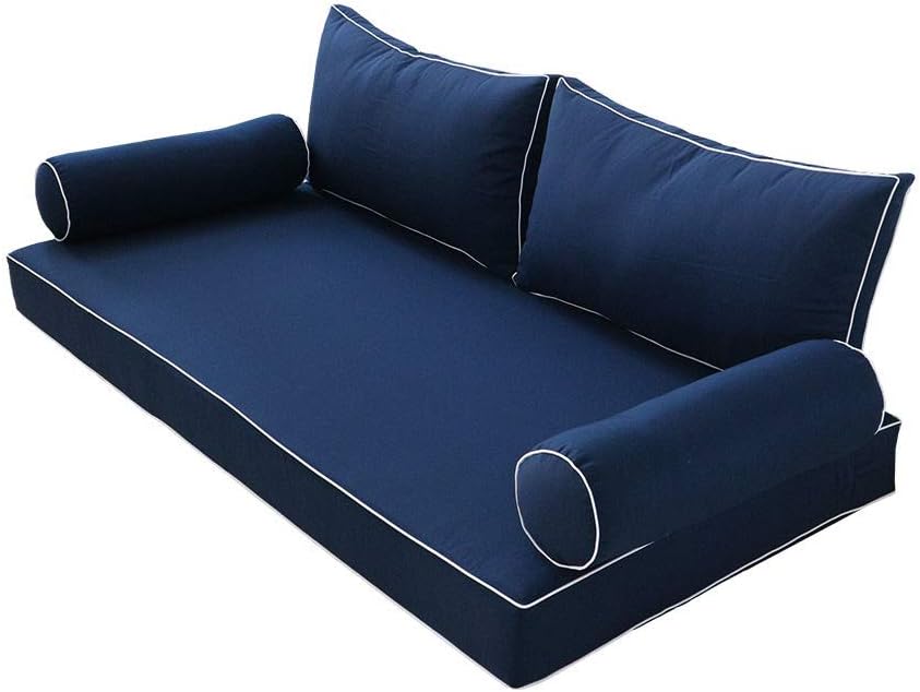 Prolinemax Style 2 - Mattress & Pillow Bolster Cushion for Outdoor Indoor Daybed Porch Swing Bed Contrast Pipe Crib Size AD101 | Covers ONLY |