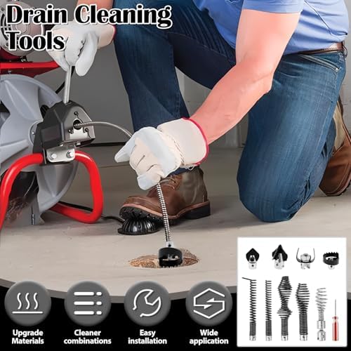 10Pcs Drain Snake Drill Attachment Set for K-400 C-4 C-6, Drain Auger Cutter Kit, High Carbon Steel Drain Cable Cutter and Auger Set for Clog Removal
