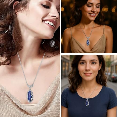Shop LC Blue Lapis Lazuli Pendant Necklace for Women, Stainless Steel