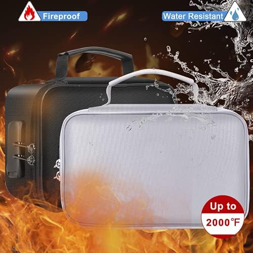 ENGPOW Small Fireproof Bag with Lock,Money Organizer Case,9”x 5.3”x 3.7”
