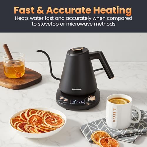 Elite Gourmet EKT1001 1.0L Glass Kettle, 1100W, Cordless Base, Black