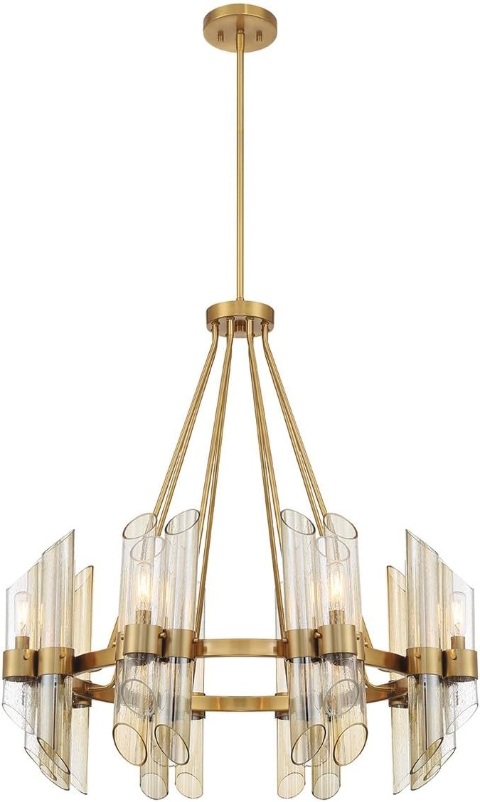 Savoy House 1-9105-8-322 Biltmore Art Deco Style Clear/Smoked/Champagne Glass Round Chandelier, 8-Light 480 Total Watts, 31" H x 30" W, Warm Brass