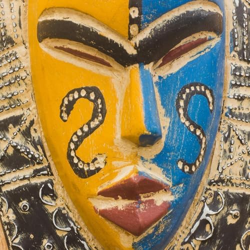 NOVICA Wood Ghanaian Decorative Mask, Multicolor, 'Dual Thandi'
