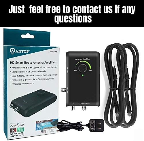 Antop HD Smart Boost Antenna Amplifier, TV Antenna Amplifier Signal Booster, HDTV Booster with Dual Outputs for 2 TVs, HD Digital VHF UHF FM Amplifier