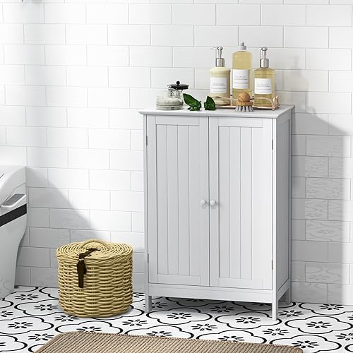 GLACER Bathroom Floor Cabinet, Wooden Storage Cabinet (White)