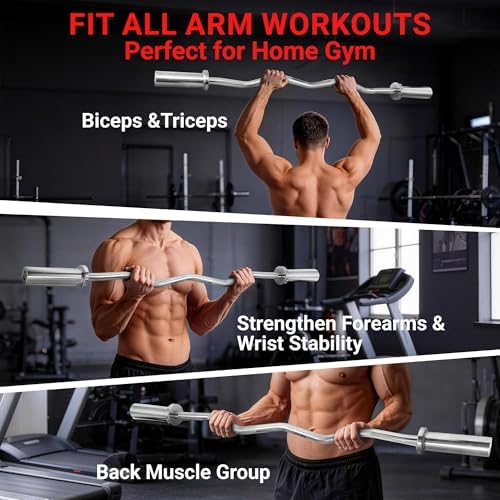 Everyday Essentials Olympic Super Curl Barbell Curl Bar, 48 inch (350 lb Weight Capacity)