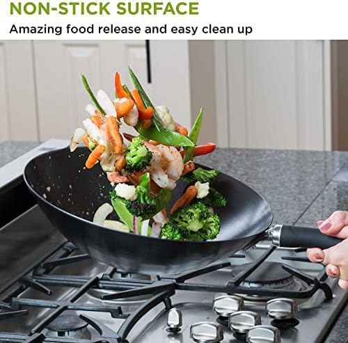 Ecolution Non-Stick Carbon Steel Wok with Soft Touch Riveted Handle, 8",Black