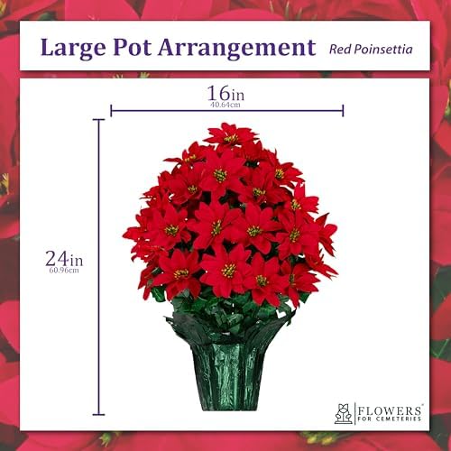 Rubys Silk Flowers - 24" Artificial Red Poinsettia Flower Bouquet – 5 lbs Weighted Pot – 24" Tall and 18" Wide – Perfect Size for Christmas Decor, Home, Office, or Memorial