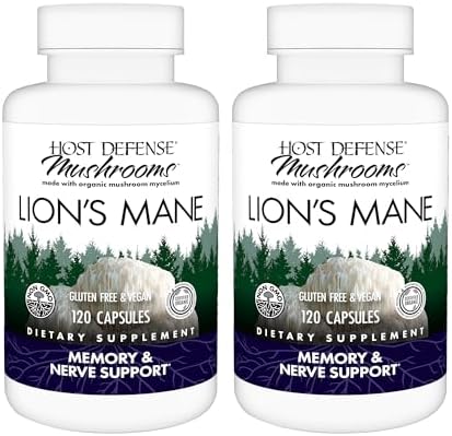 Host Defense Mushrooms Lion's Mane - Brain Health Support Supplement for Focus & Memory Function - Immune & Nervous System Support Supplement- 30 Capsules