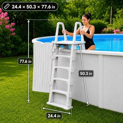 XtremepouwerUS Deluxe Incline Above Ground in-Pool Swimming Pool Ladder Pool Step Adjustable Ladder, White
