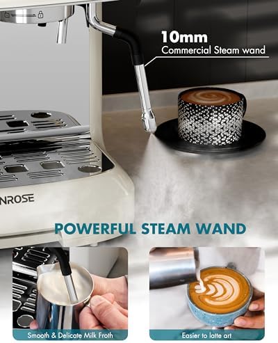 Espresso Machine with Grinder and Milk Frother, 20 Bar ULKA Pump | Fully Removable Burr Assembly, Adjustable Dosing & Independent Hot Water for Latte