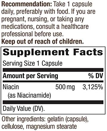 Nature's Way Niacinamide - Niacinamide Capsules with Non-Flushing Vitamin B3 - Supports Cellular Energy* - 500mg per Serving - Gluten-Free & Vegan - 100 Count (100 Servings)