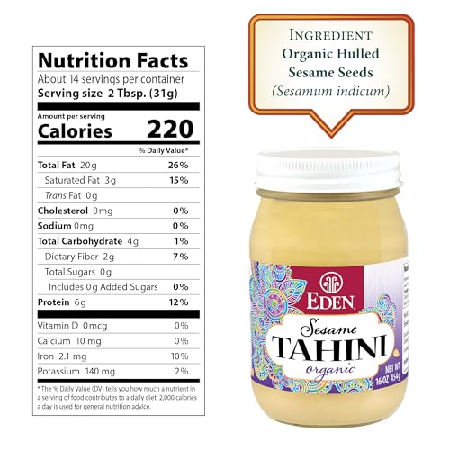 Eden Organic Roasted Tahini, 16 oz Glass Jar