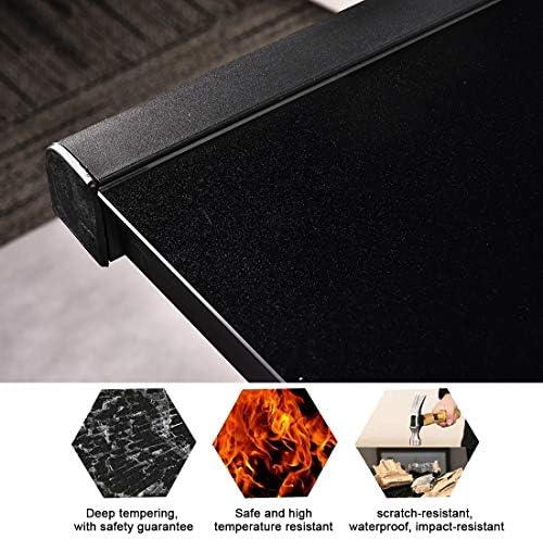 BINGTOO Glass Top Computer Desk with Metal Frame - Modern Simple Workstation for Home Office, Gaming, Writing, Study & Work, Black
