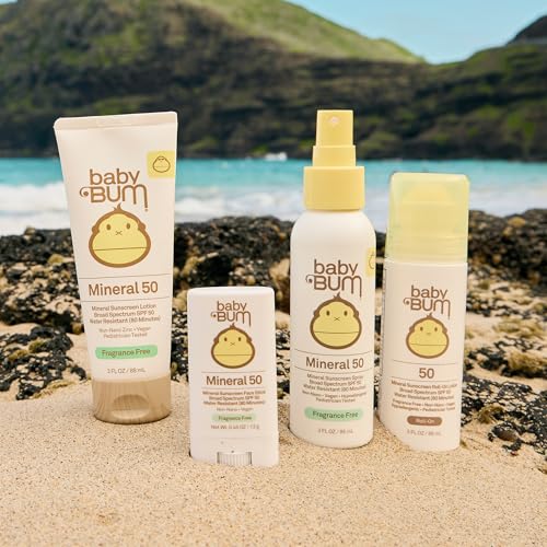 Baby Bum SPF 50 Sunscreen Lotion - Mineral UVA/UVB Face and Body Protection for Sensitive Skin - Hawaii 104 Act Compliant (Made without Octinoxate & Oxybenzone) - Travel Size - 3 oz