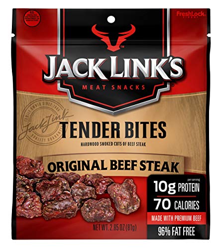 Jack Link's Beef Tender Jerky Tender Bites, Original, 2.85 oz – Flavorful Meat Snack for Lunches, 10g of Protein and 70 Calories