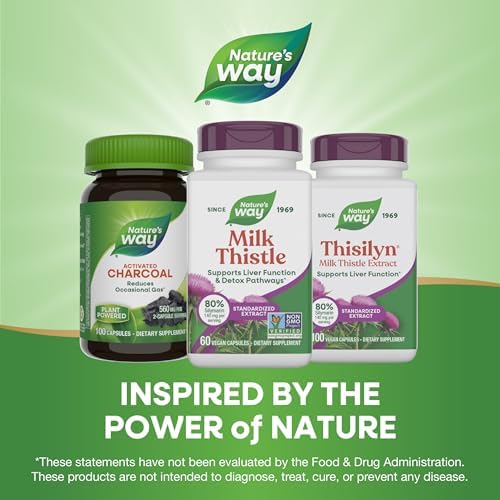 Nature's Way Milk Thistle Capsules, Supports Liver Function*, Vegan, 60 ct | Supports Liver Function & Liver Detox Pathways*, 175 mg Milk Thistle Seed Extract Standardized to 80% Silymarin per Serving