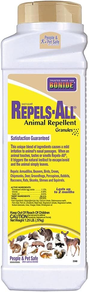 Bonide Repels-All Animal Repellent Granules, 6 lbs. | Ready-to-Use Deer & Rabbit Repellent, Deter Pests from Lawn & Garden
