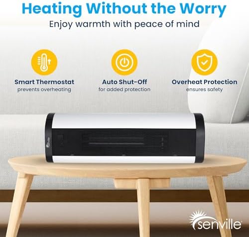 Senville Ceramic Space Heater, 1500W Electric, Digital Thermostat, Remote