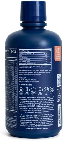 Trace Minerals Liquid Multivitamin with 72+ Minerals, Berry, 32 oz | 600 mg calcium, 100+ nutrients per serving, Supports energy and bones, Daily vitamins for adults