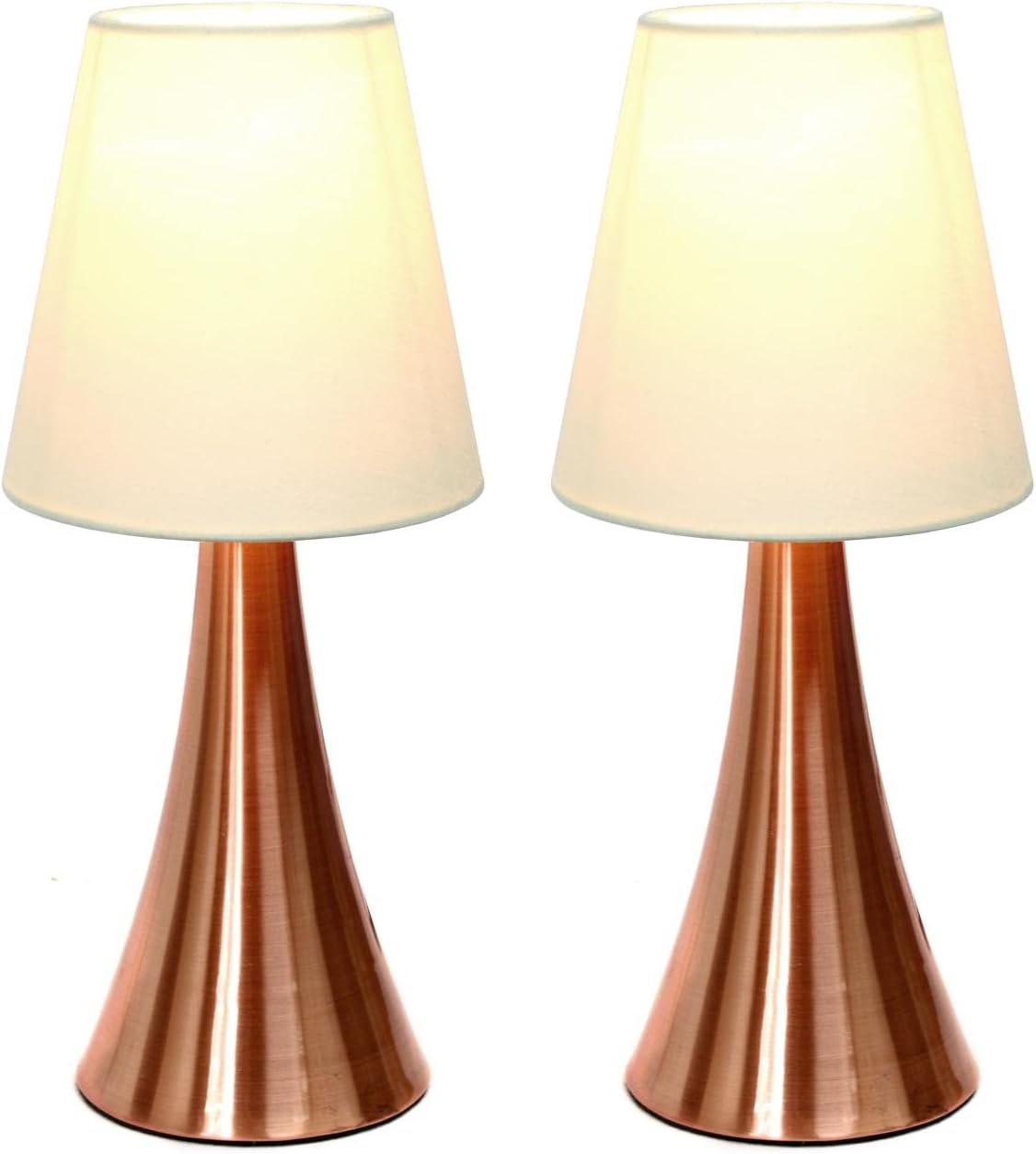 Simple Designs LT2014-WHT-2PK Valencia Brushed Nickel Mini Touch Table Lamps with Fabric Shades, White (Pack of 2)
