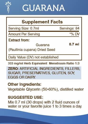 Secrets of the Tribe Guarana Tincture Alcohol-Free Extract, Guarana (Paullinia cupana) Dried Seed (2 FL OZ)