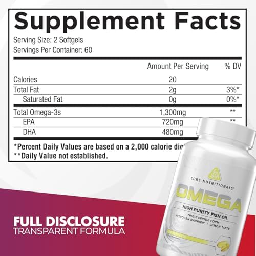 Core Nutritionals Omega Fish Oil, Heart Health Support, 120 Softgels