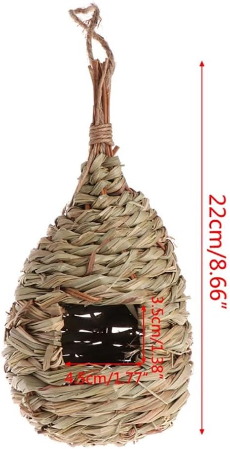 Hummingbird House, Pack of 3 Grass Bird Hut, Hand Woven Hanging Birdhouse Outside Roosting Pocket Nest for Hummingbird Wren Sparrow Wicker Finch Chickadee